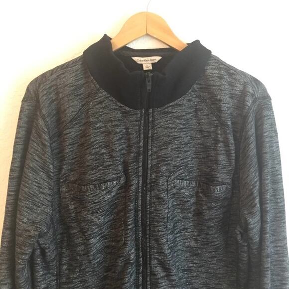 Calvin Klein Jeans L zip up sweater turtleneck gray black - Picture 2 of 8